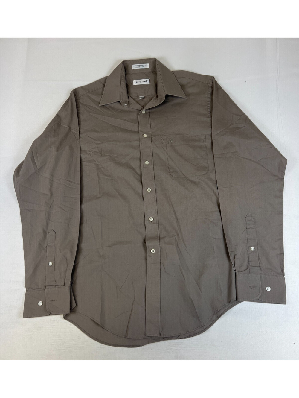 Vintage Pierre Cardin Men Size 15 34/35 Gray Long Sleeve Button-Down Dress Shirt